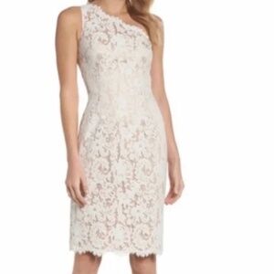 Eliza J. One Shoulder Lace Dress, Cream/White Size: 2
